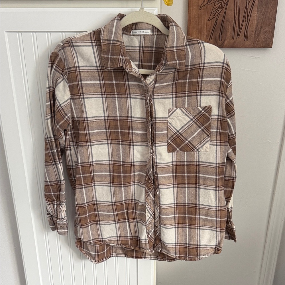 Plaid Button Down Shirt - Brown and Cream